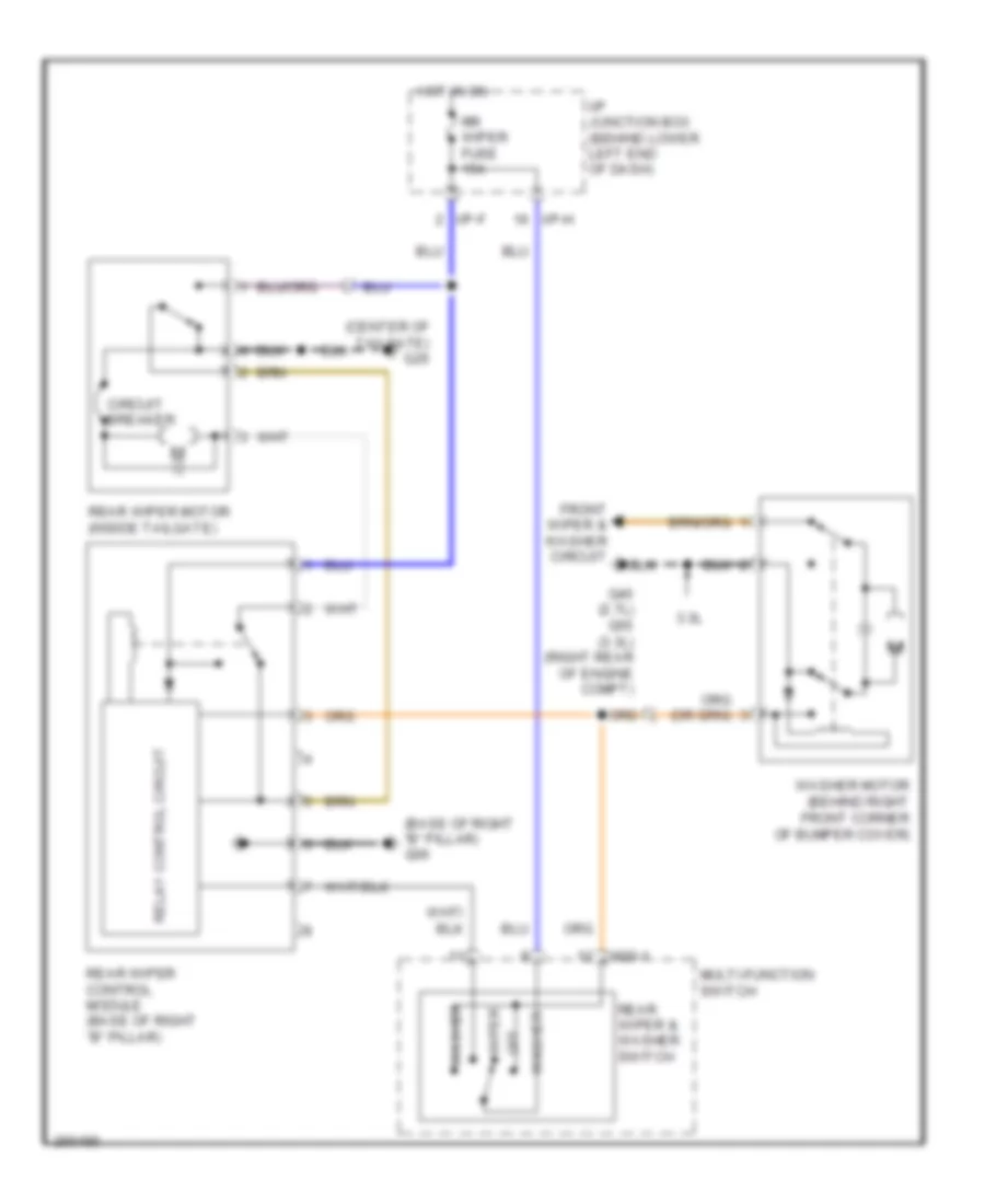 Электросхема заднего стеклоочистителя дворника и омывателя для Hyundai Santa Fe SE 2007