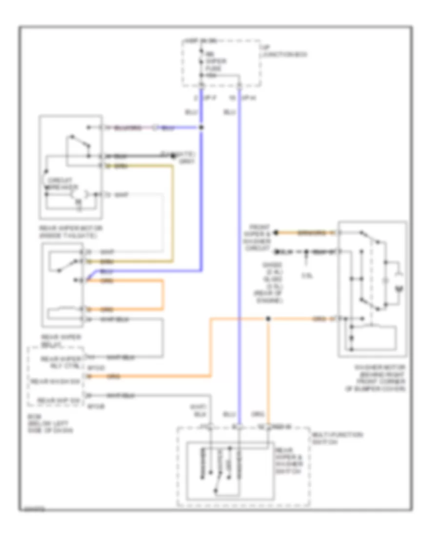 Электросхема заднего стеклоочистителя дворника и омывателя для Hyundai Santa Fe GLS 2010