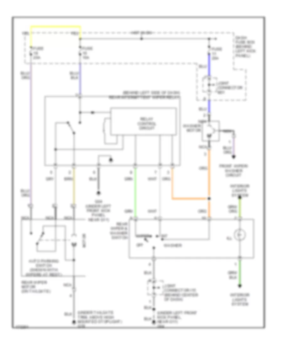 Электросхема заднего стеклоочистителя дворника и омывателя для Hyundai Accent GL 2003
