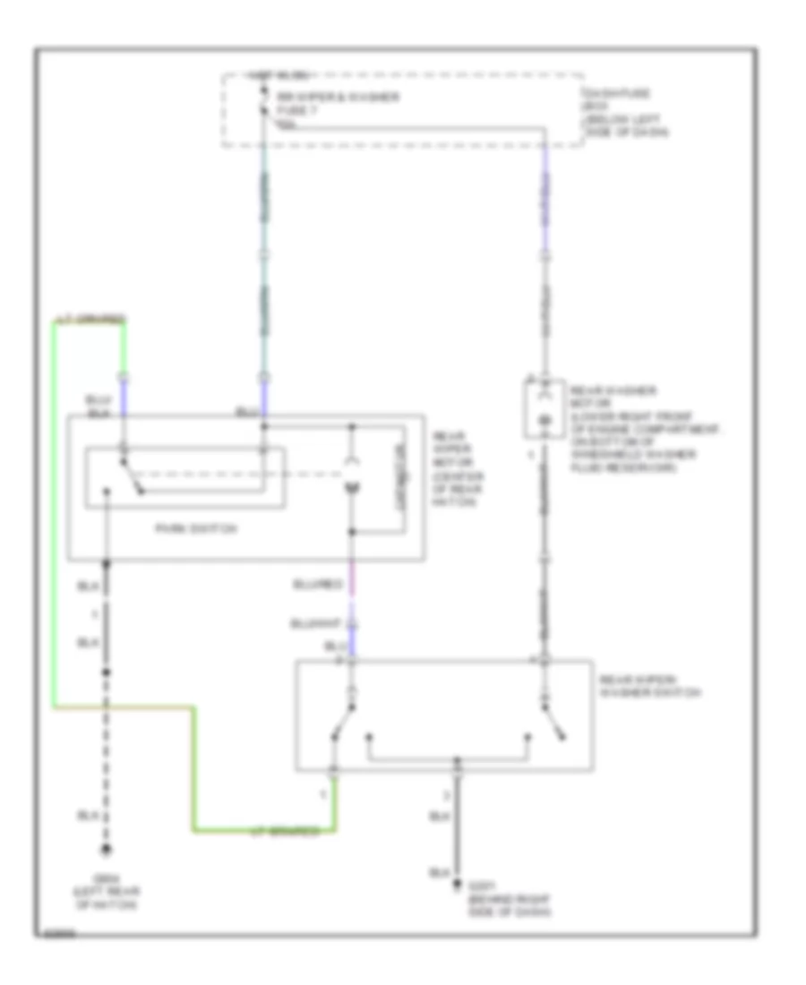 Электросхема заднего стеклоочистителя дворника и омывателя для Hyundai Accent L 1995