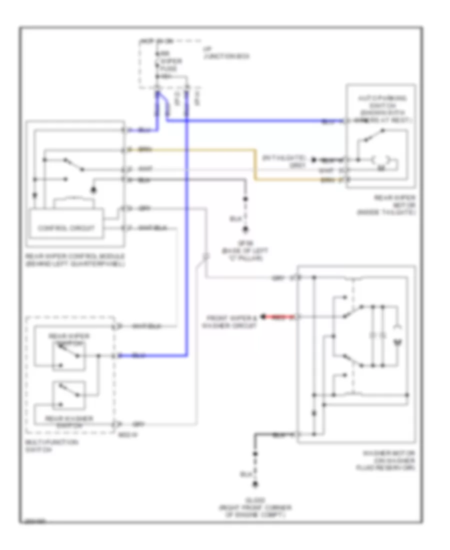 Электросхема заднего стеклоочистителя дворника и омывателя для Hyundai Veracruz SE 2007