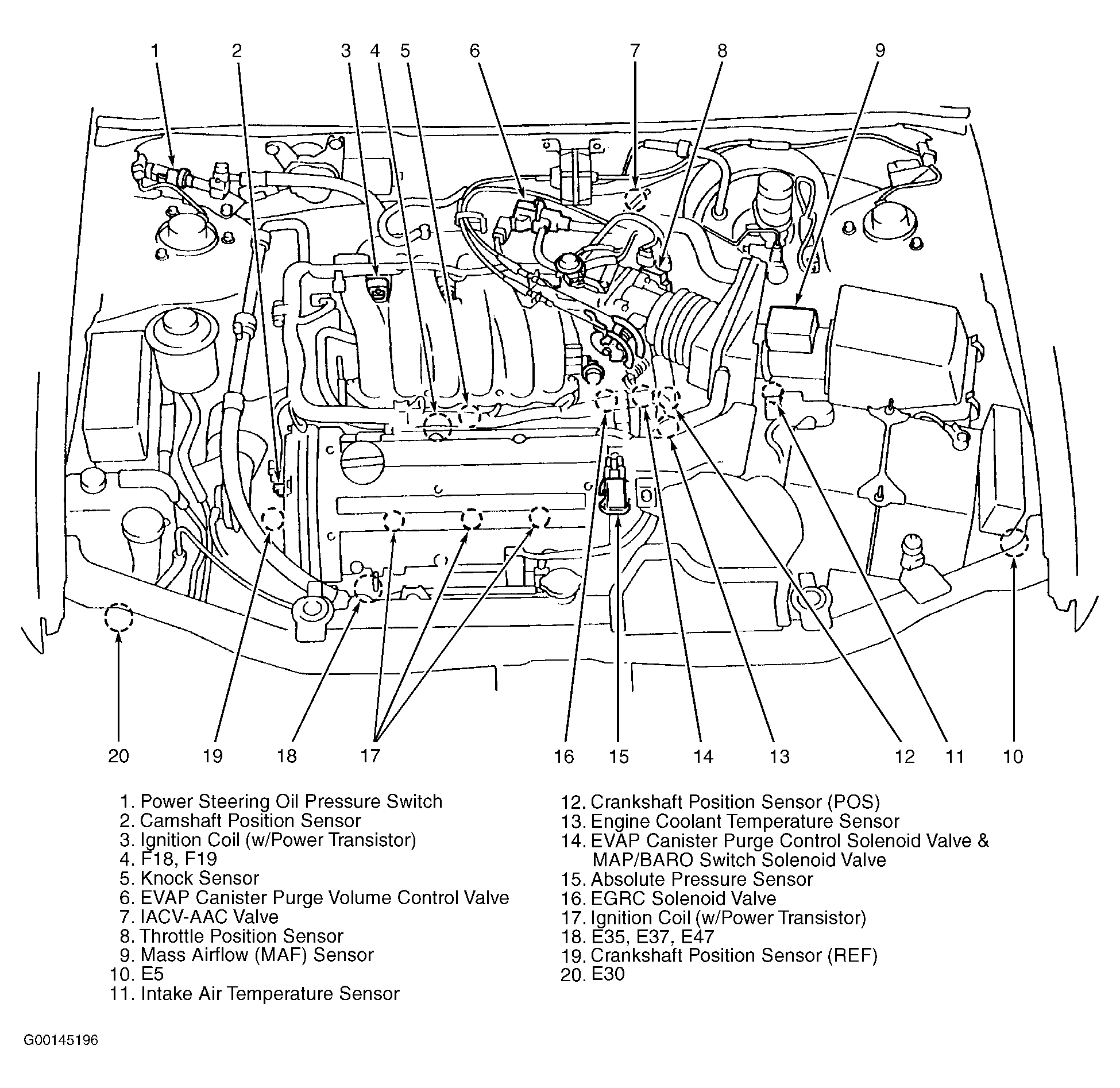 Infiniti I30 1998 - Component Locations -  Engine Compartment