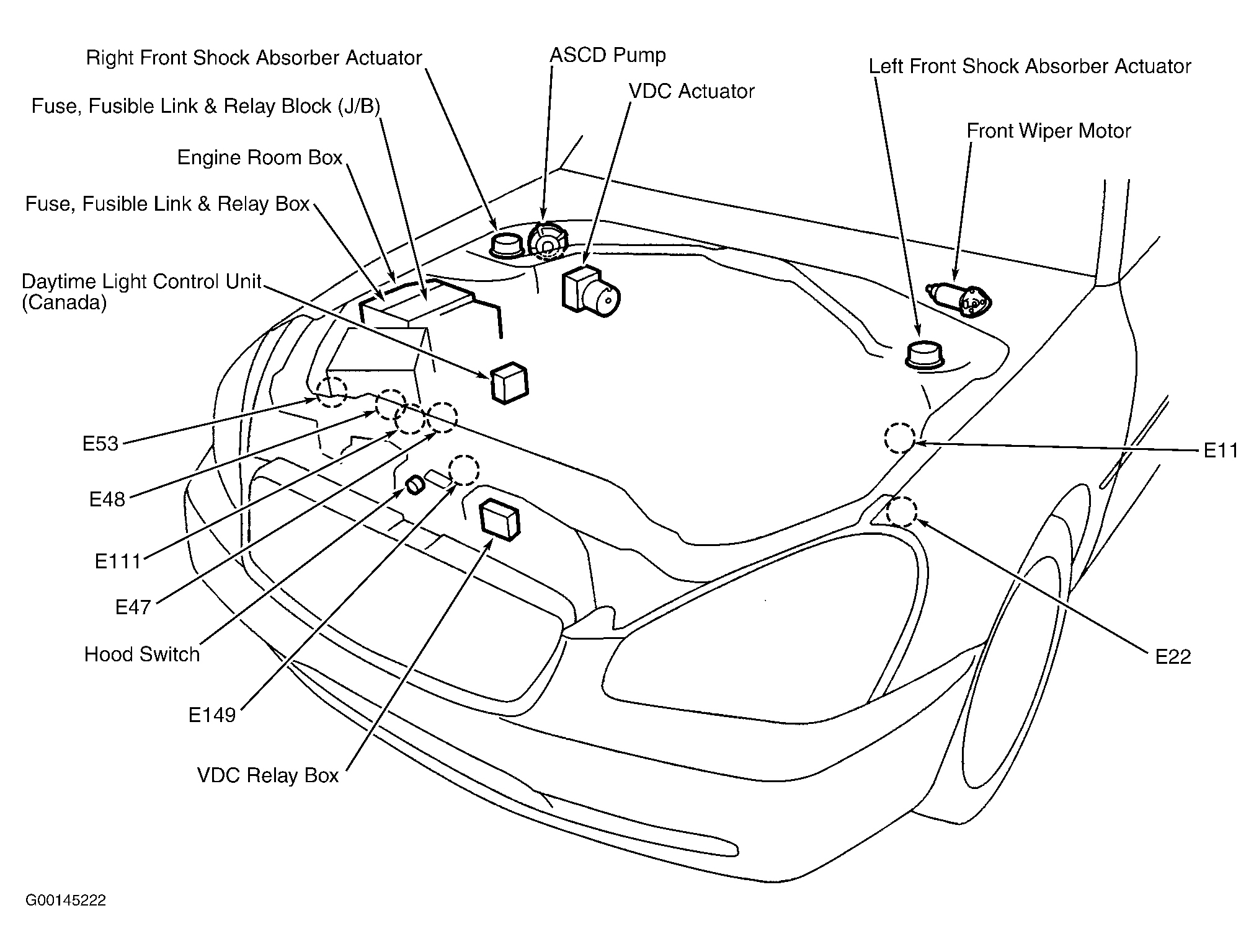 Infiniti Q45 2002 - Component Locations -  Engine Compartment