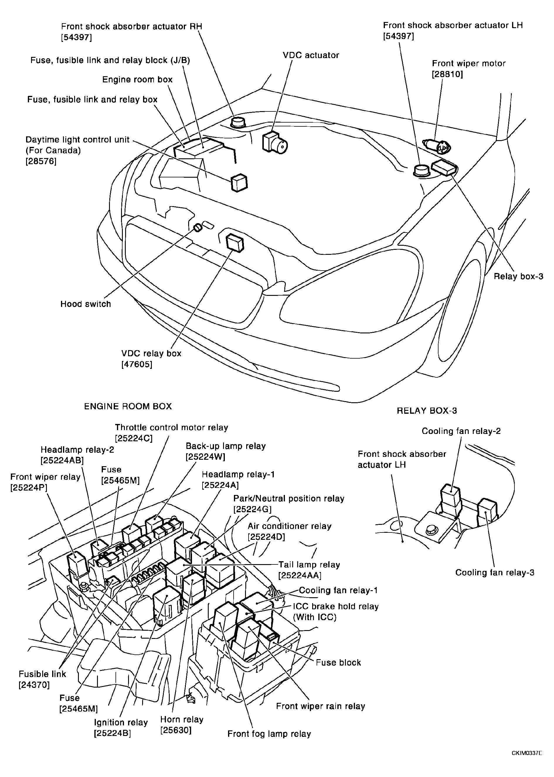 Infiniti Q45 Sport 2006 - Component Locations -  Electrical Units Location In Engine Compartment
