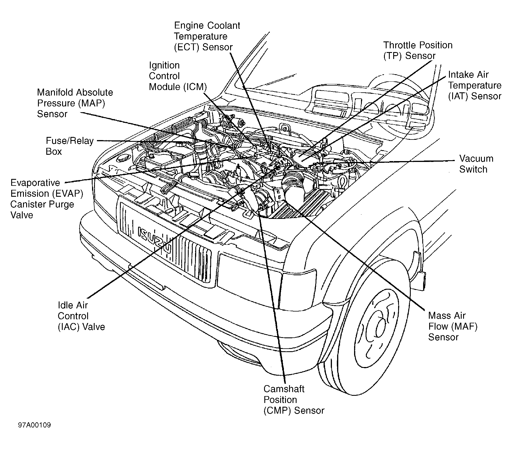 Isuzu Trooper Limited 1997 - Component Locations -  Engine Compartment