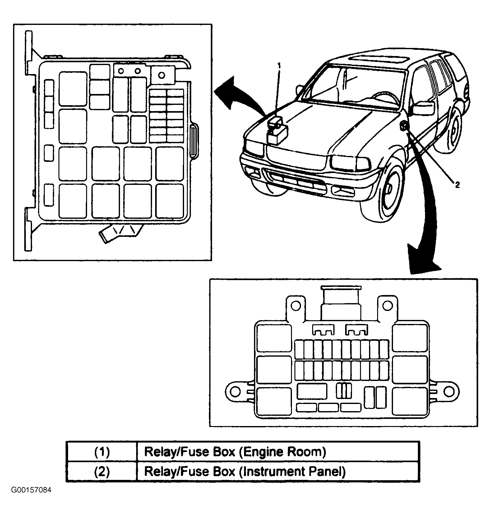 Isuzu Rodeo LS 2000 - Component Locations -  Locating Fuse Panel & Relay Boxes