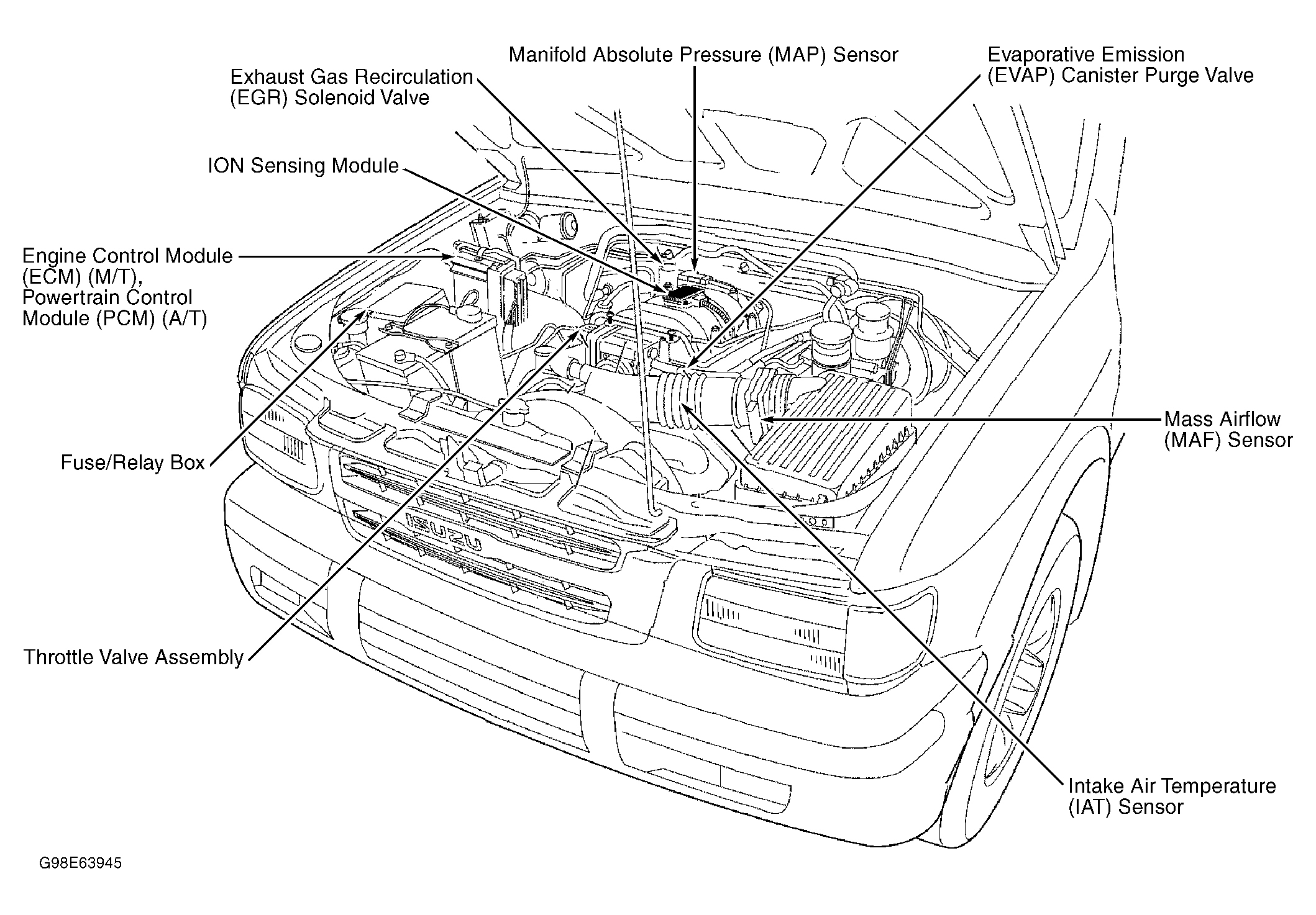 Isuzu Trooper Limited 2001 - Component Locations -  Engine Compartment