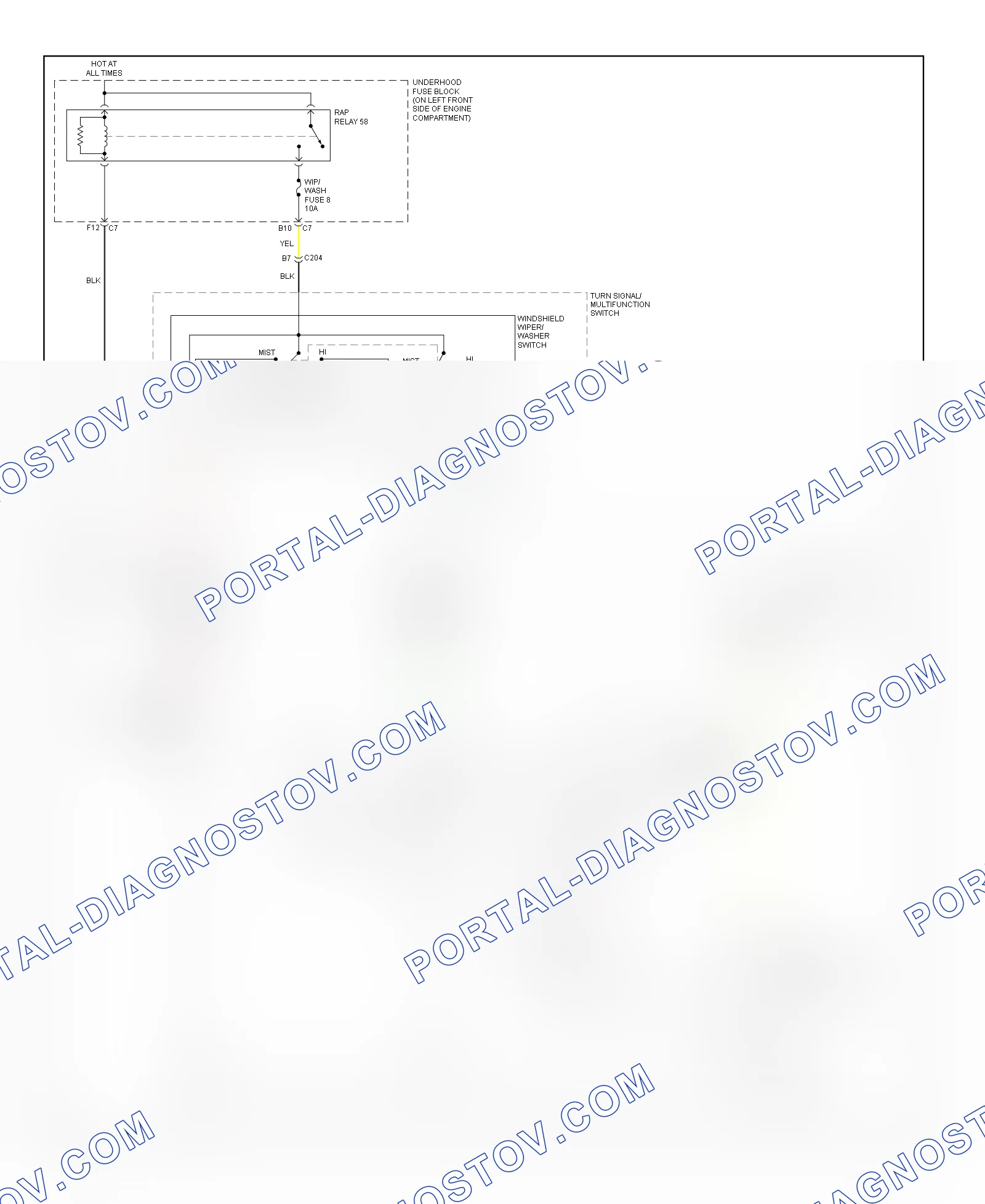 Электросхема стеклоочистителя, дворников и омывателя для Isuzu i-290 LS 2007
