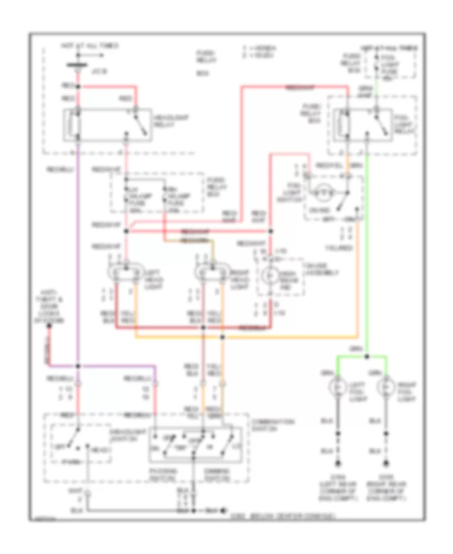 Headlight Wiring Diagram, without DRL for Isuzu Rodeo LS 1998