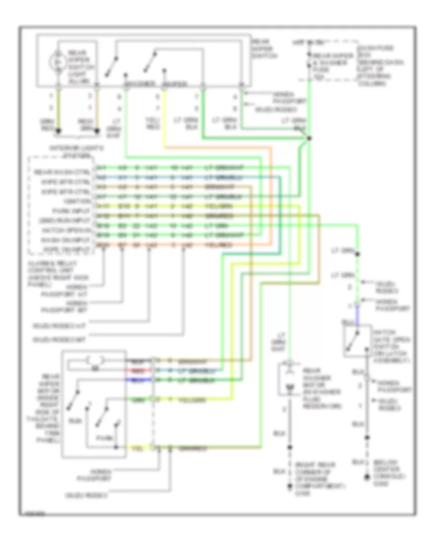 Электросхема заднего стеклоочистителя дворника и омывателя для Isuzu Rodeo S 1998