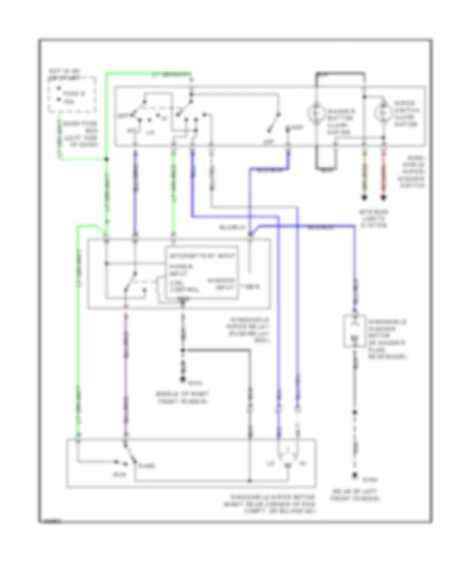 Электросхема стеклоочистителя, дворников и омывателя Интервала для Isuzu Rodeo LS 1991
