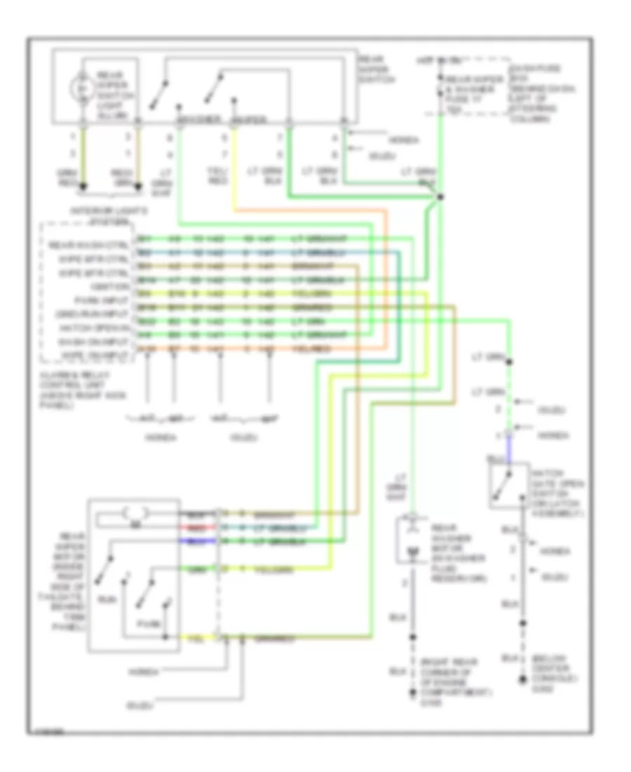 Электросхема заднего стеклоочистителя дворника и омывателя для Isuzu Rodeo S 1999