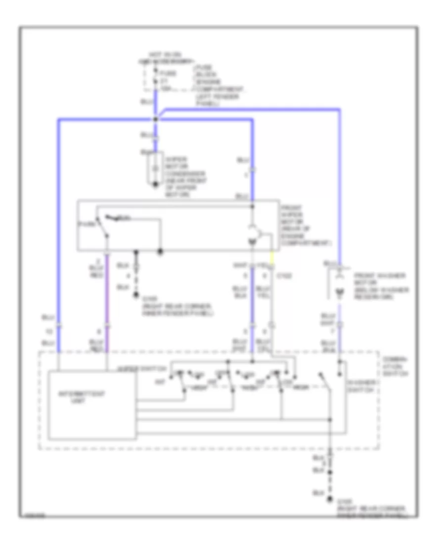 Электросхема переднего дворника стеклоочистителя и омывателя для Isuzu Trooper LS 1991