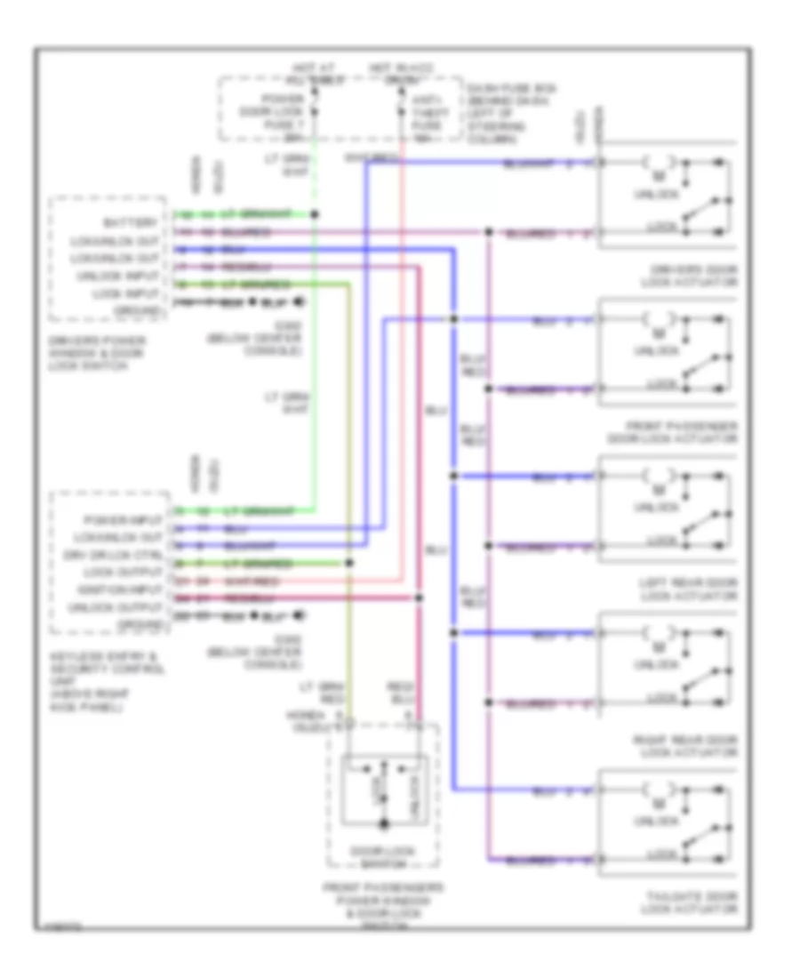 Power Door Lock Wiring Diagram with Keyless Entry for Isuzu Rodeo LS 2000