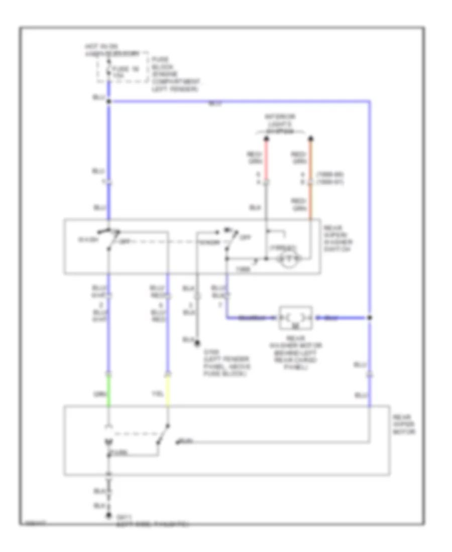 Электросхема заднего стеклоочистителя и омывателя стекла для Isuzu Trooper SE 1991