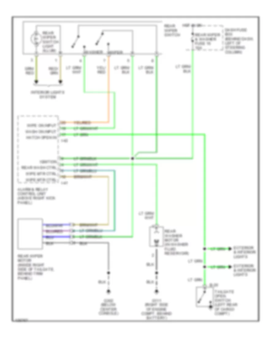 Электросхема заднего стеклоочистителя дворника и омывателя для Isuzu Rodeo Sport 2001