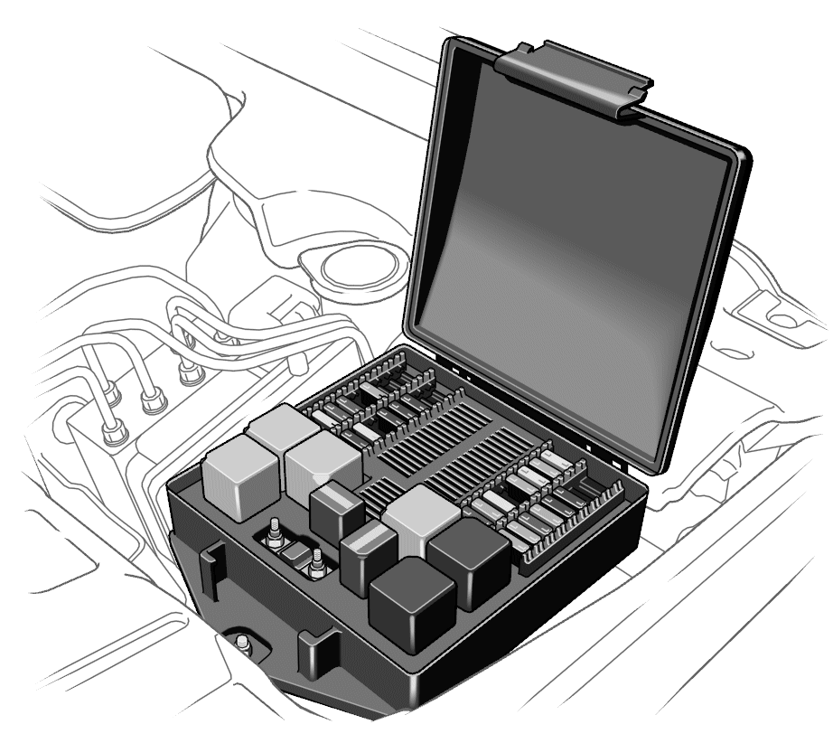 Jaguar XJ8 2006 - Component Locations -  Identifying Engine Compartment Fuse Box