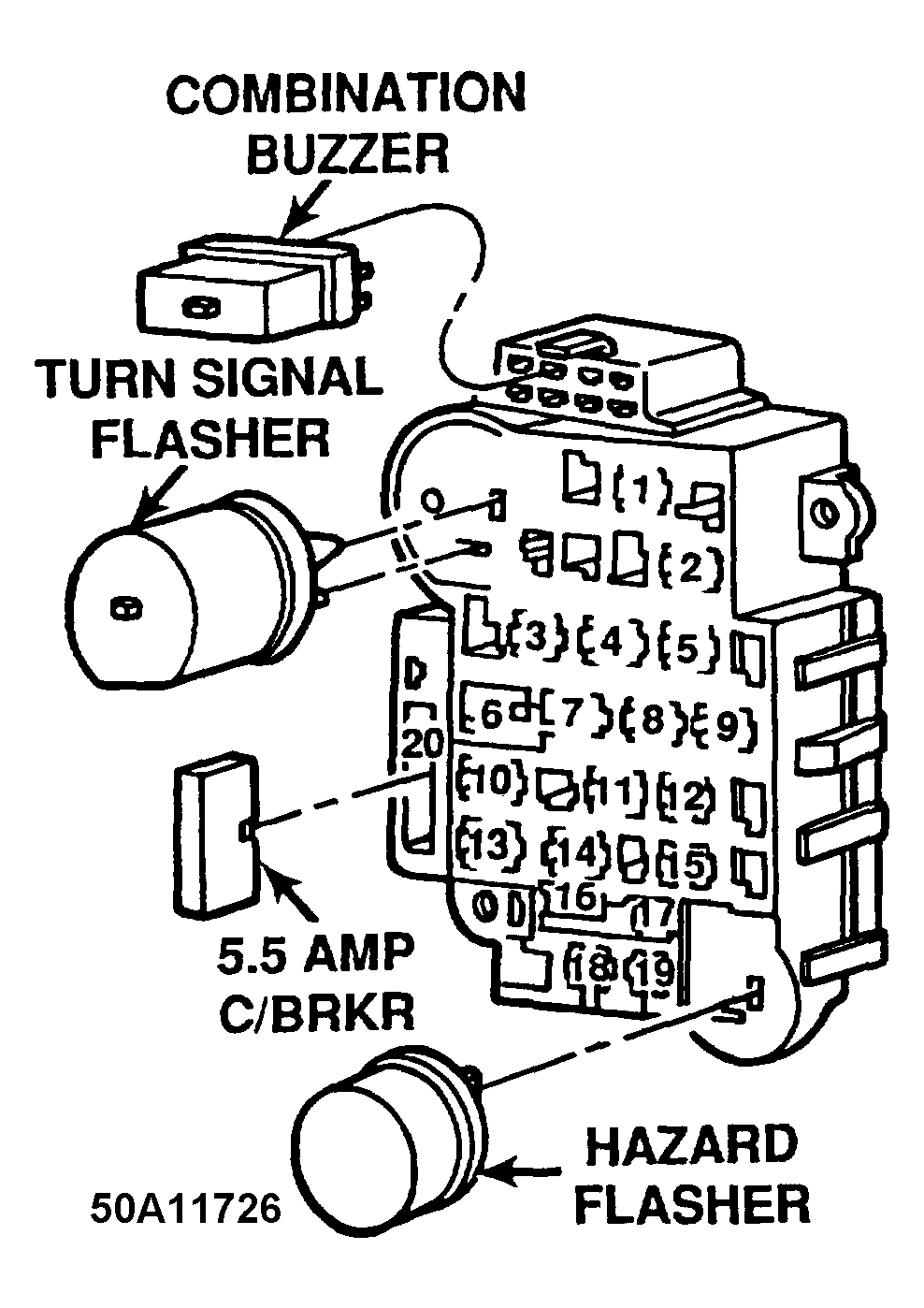 Jeep Cherokee Country 1994 - Component Locations -  Fuse Panel Identification (1993-95)