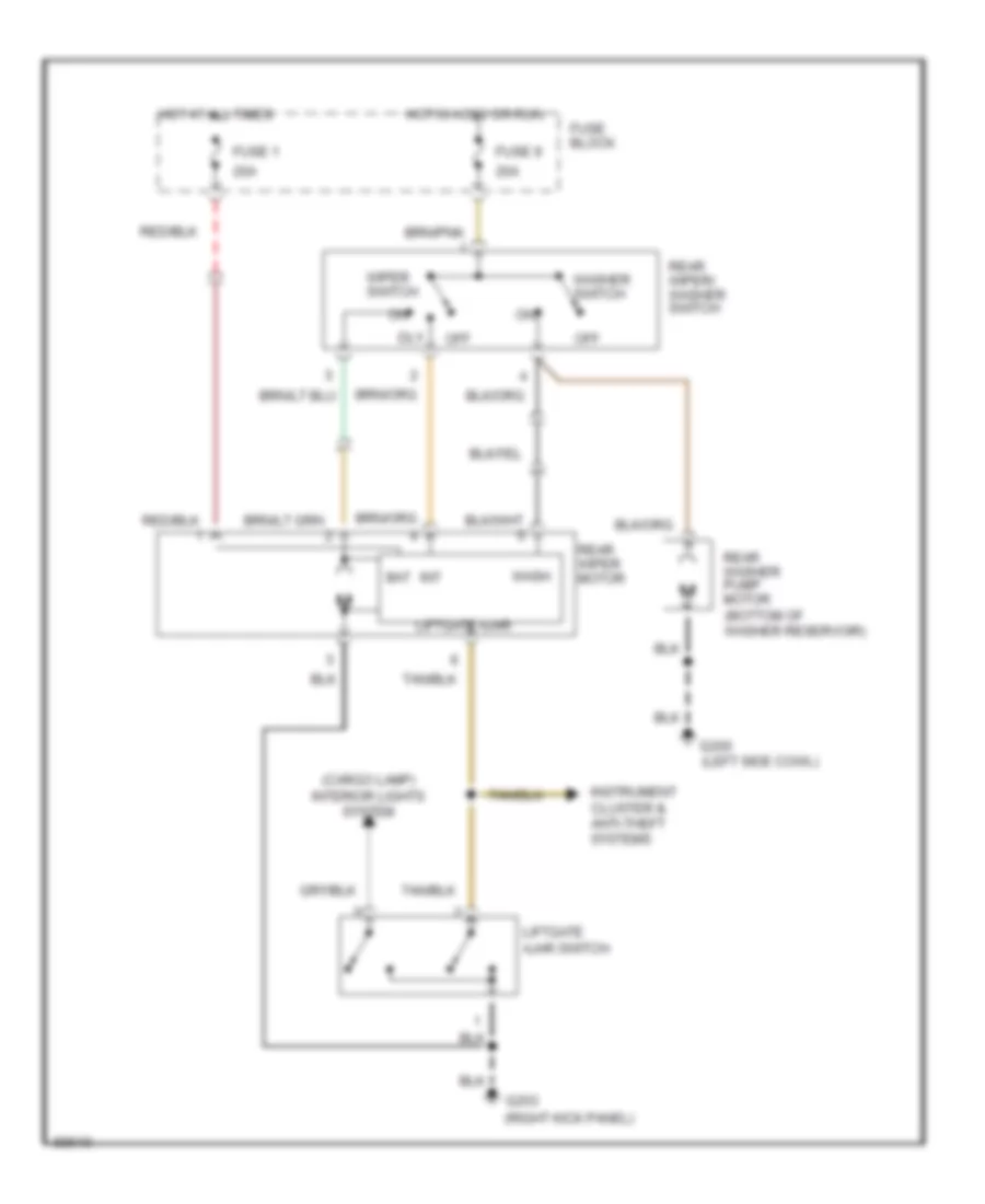Электросхема заднего стеклоочистителя дворника и омывателя для Jeep Grand Cherokee Limited 1994