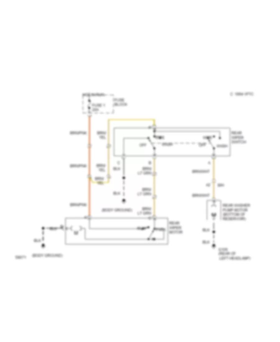 Электросхема заднего стеклоочистителя дворника и омывателя для Jeep Wrangler Sahara 1994