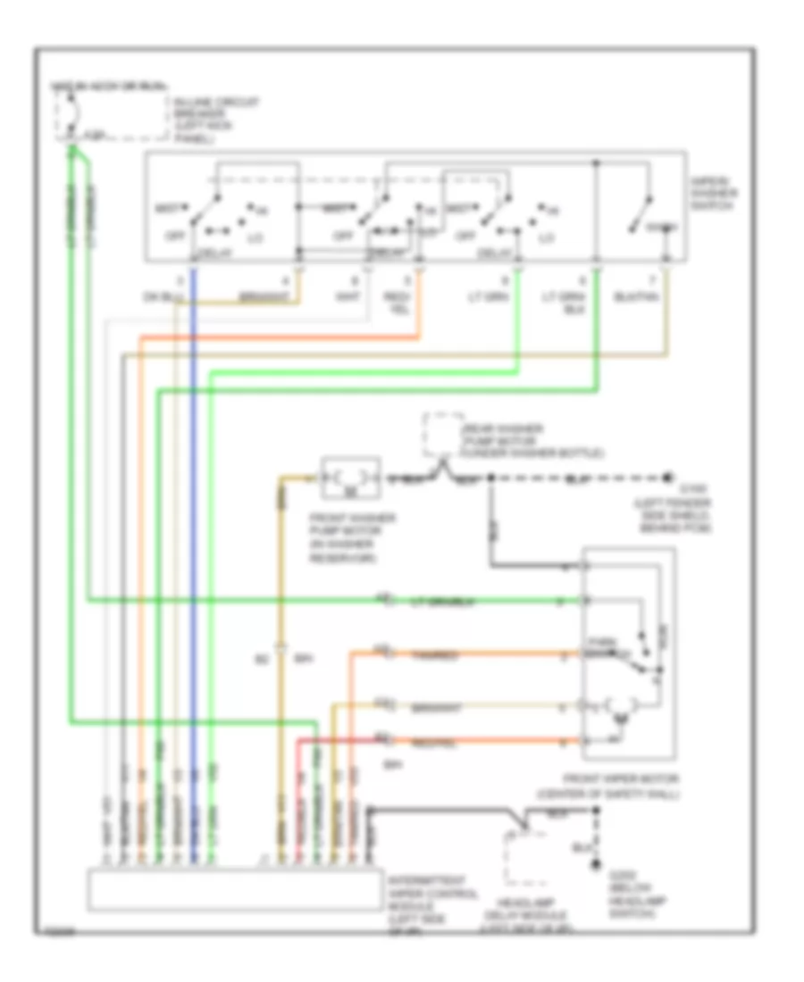 Электросхема стеклоочистителя, дворников и омывателя Интервала для Jeep Cherokee SE 1995