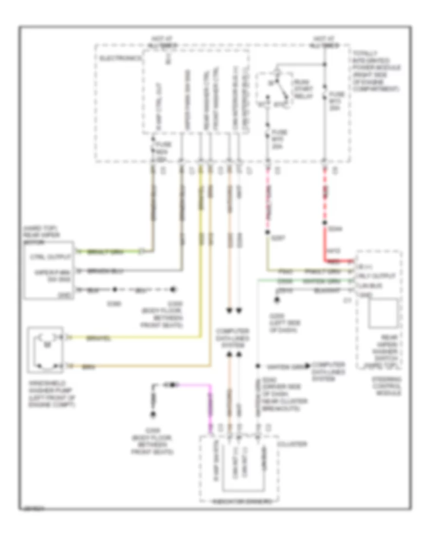 Электросхема заднего стеклоочистителя дворника и омывателя для Jeep Wrangler Sahara 2008