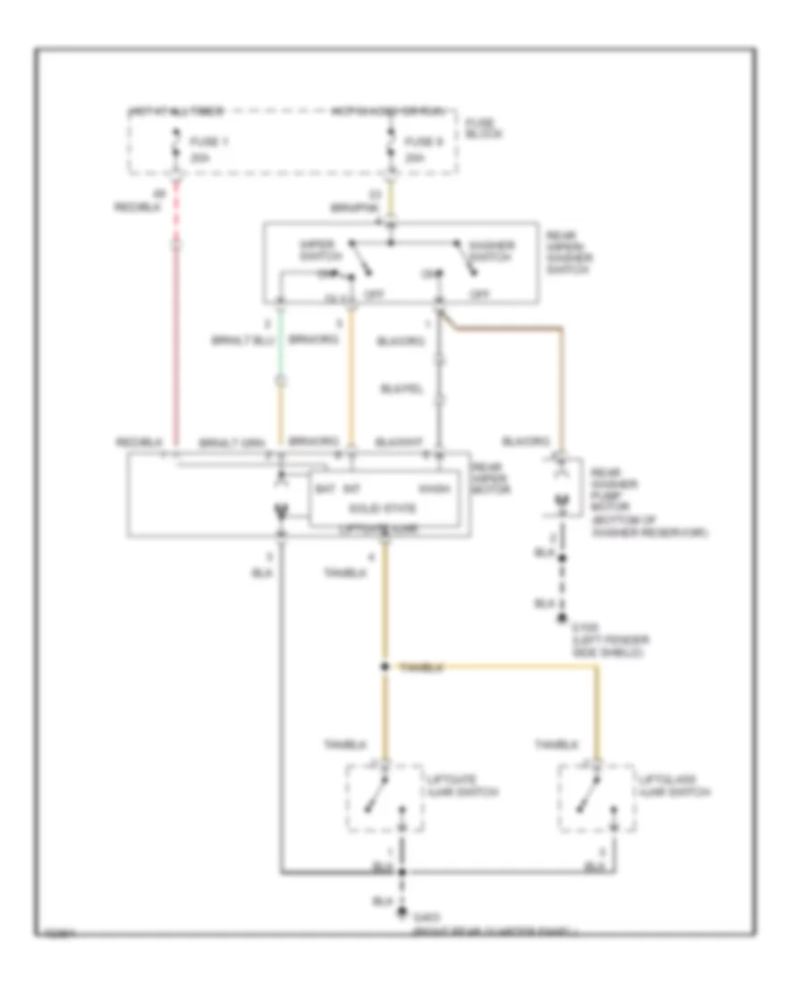 Электросхема заднего стеклоочистителя дворника и омывателя для Jeep Grand Cherokee Orvis 1995
