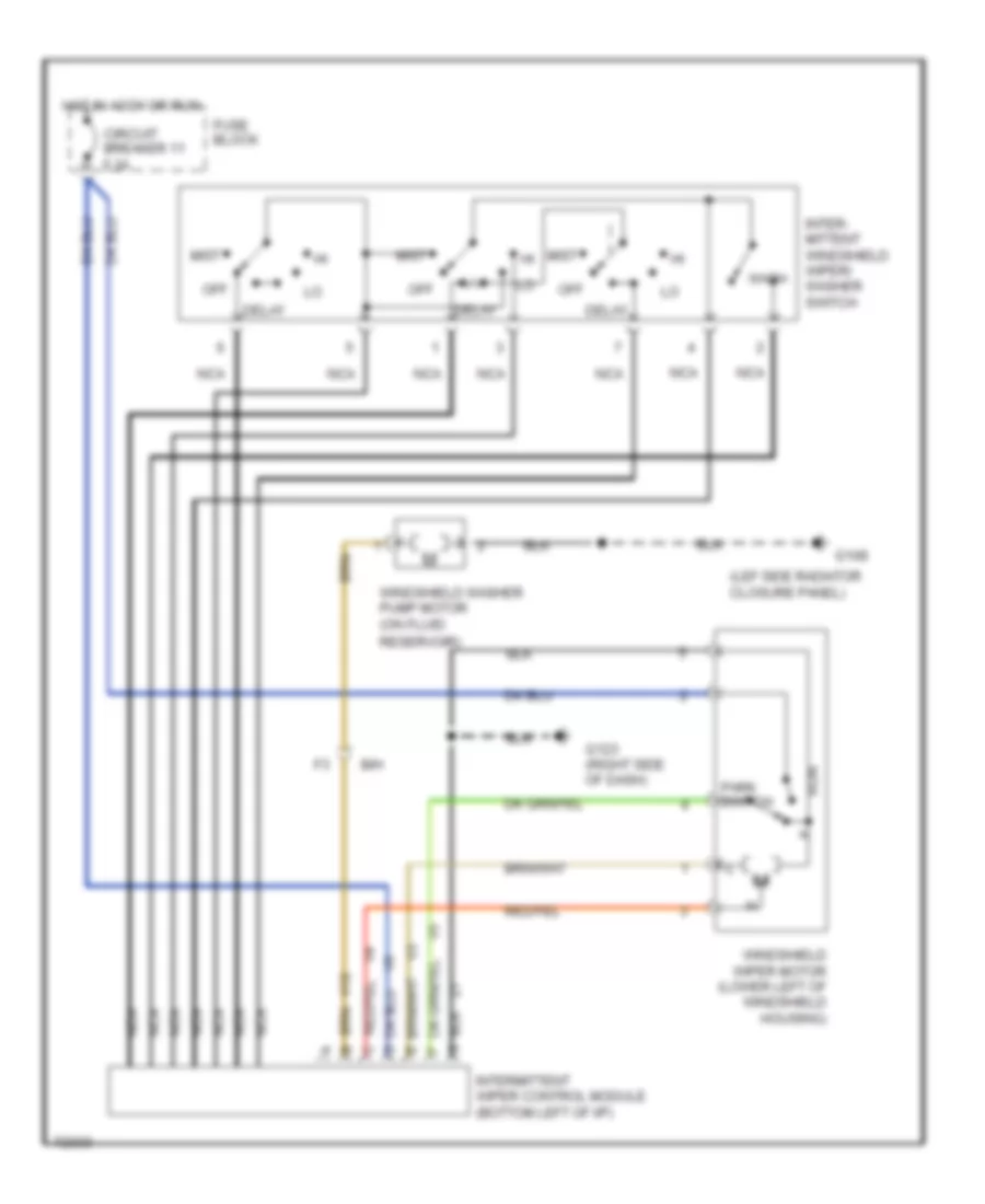 Электросхема стеклоочистителя, дворников и омывателя Интервала для Jeep Wrangler S 1995