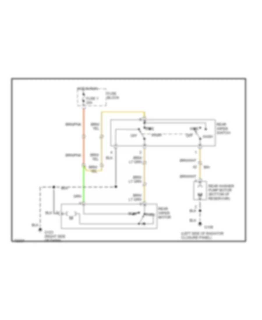 Электросхема заднего стеклоочистителя дворника и омывателя для Jeep Wrangler SE 1995