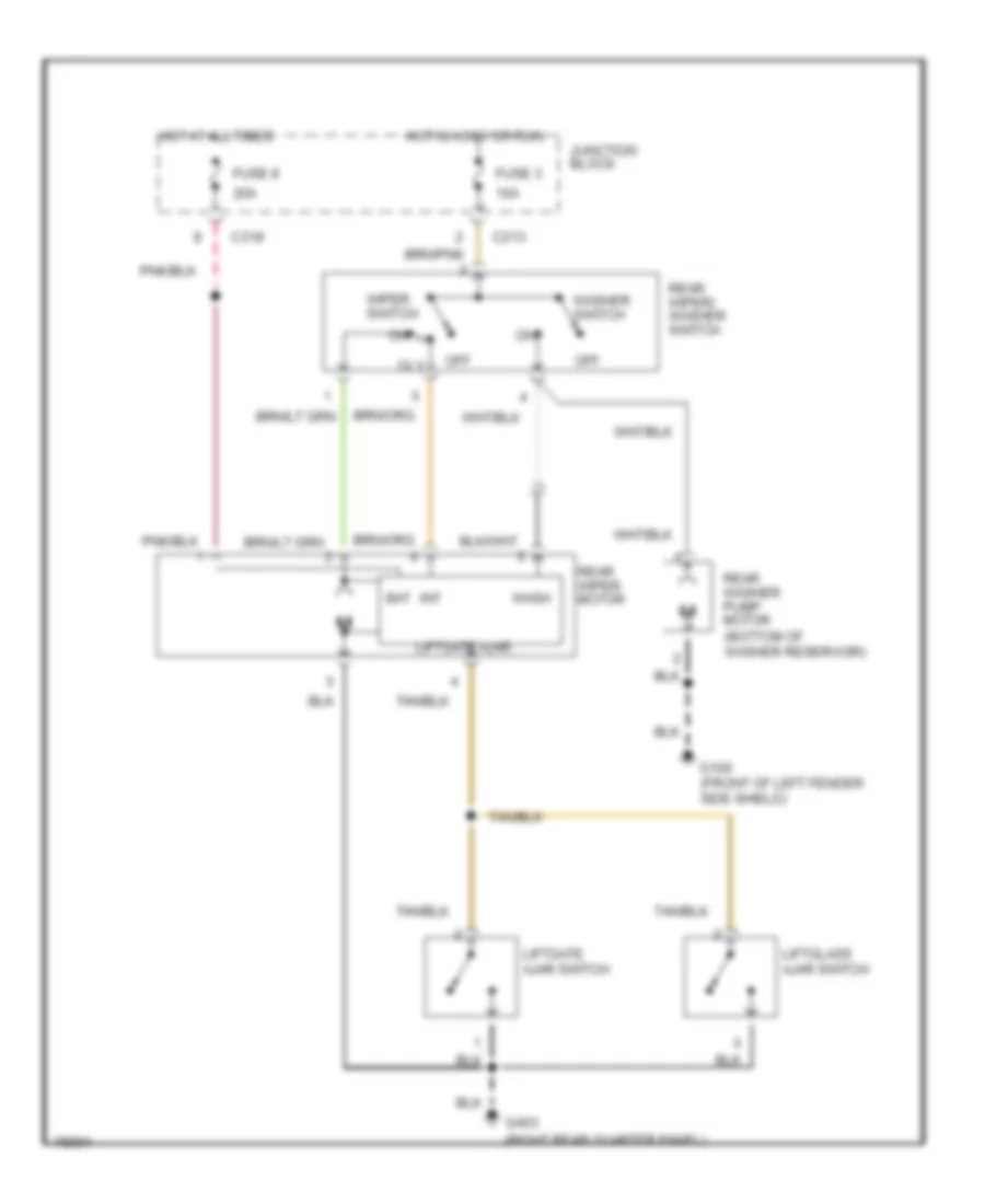 Электросхема заднего стеклоочистителя дворника и омывателя для Jeep Grand Cherokee Laredo 1996