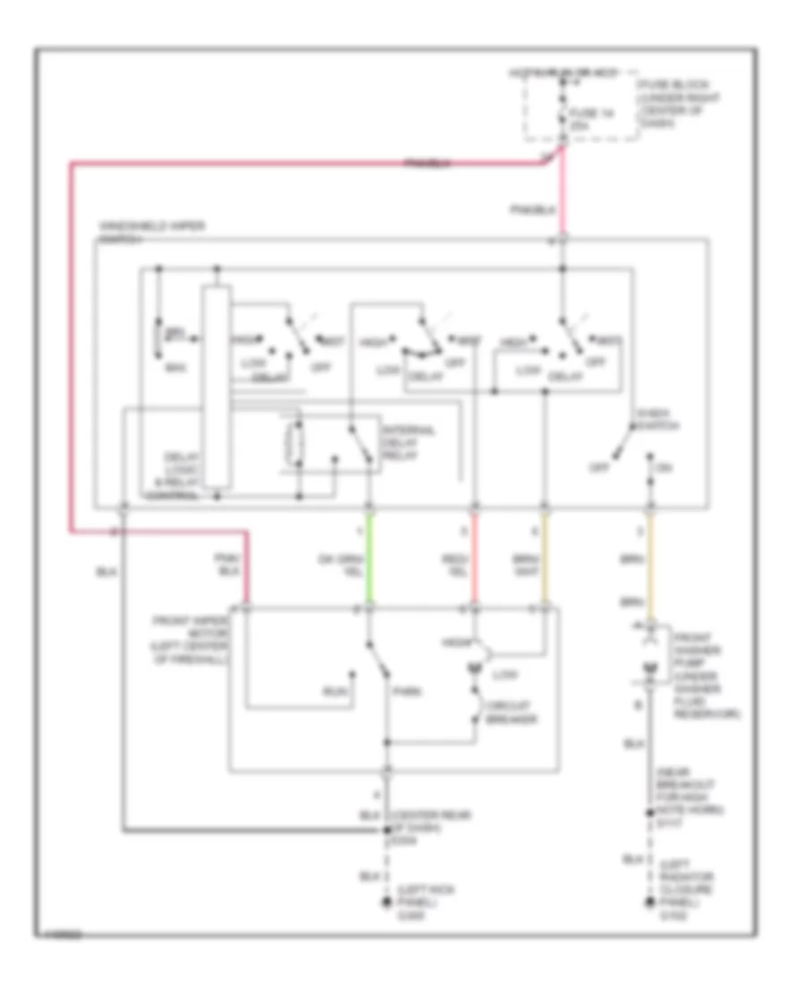 Электросхема передних стеклоочистителей дворников и омывателя лобового стекла для Jeep Wrangler X 2002