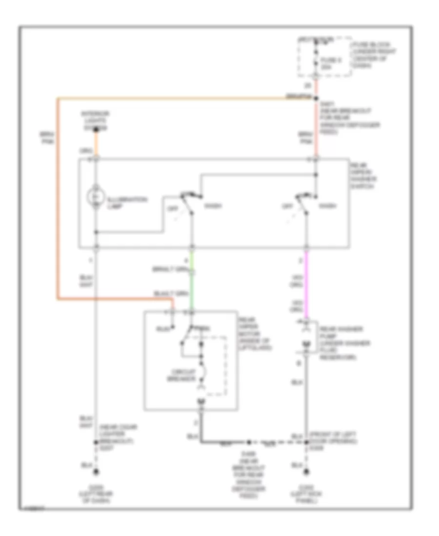 Электросхема заднего стеклоочистителя дворника и омывателя для Jeep Wrangler X 2002