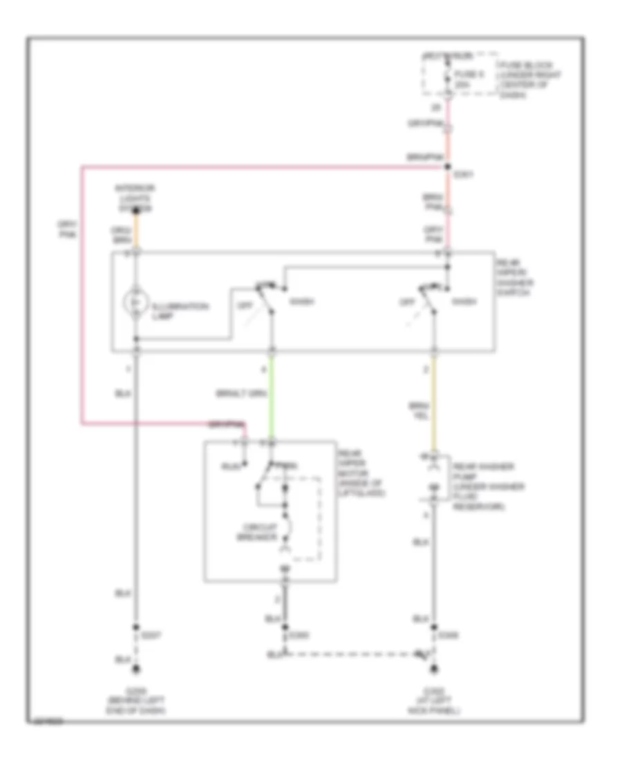 Электросхема заднего стеклоочистителя дворника и омывателя для Jeep Wrangler X 2006