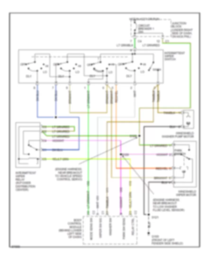 Электросхема передних стеклоочистителей дворников и омывателя лобового стекла для Jeep Grand Cherokee Laredo 1998