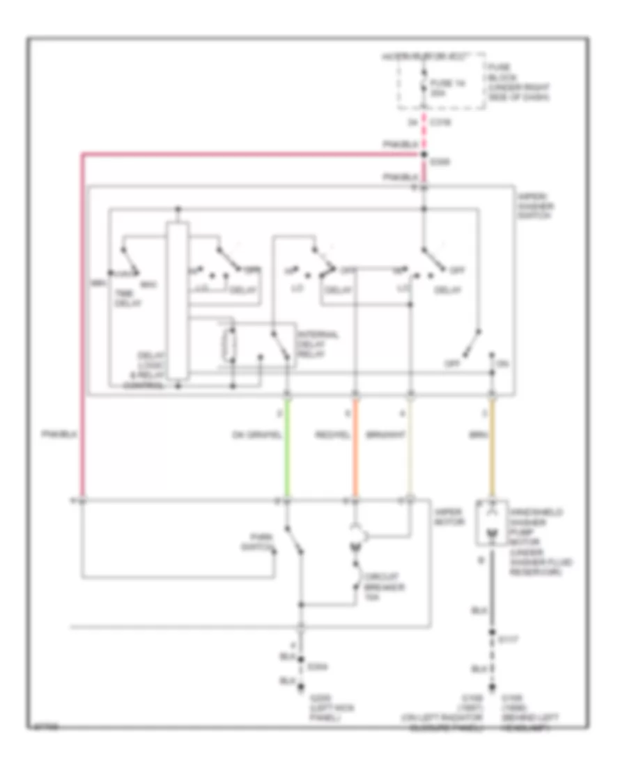 Электросхема стеклоочистителя, дворников и омывателя Интервала для Jeep Wrangler SE 1998