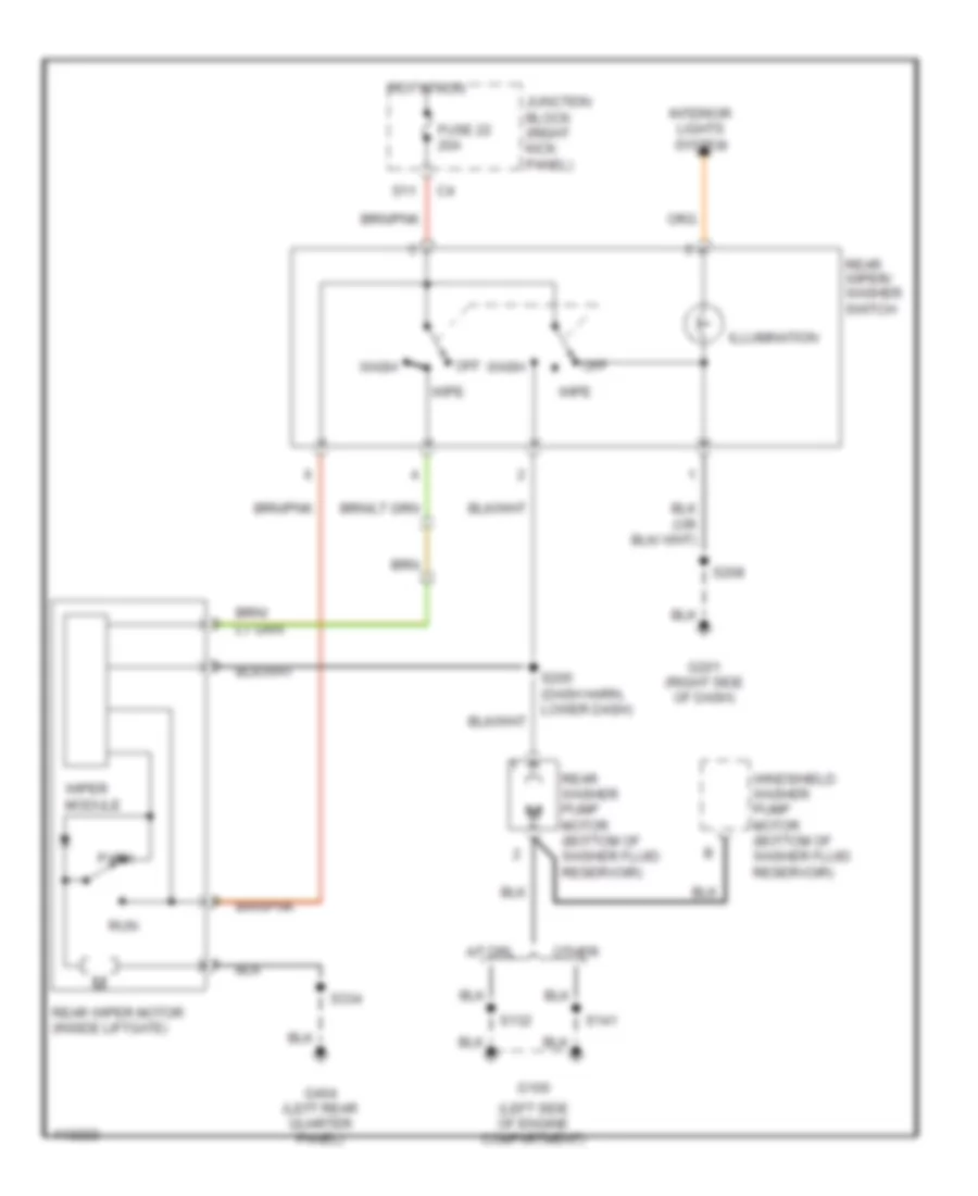 Электросхема заднего стеклоочистителя дворника и омывателя для Jeep Cherokee Limited 1999