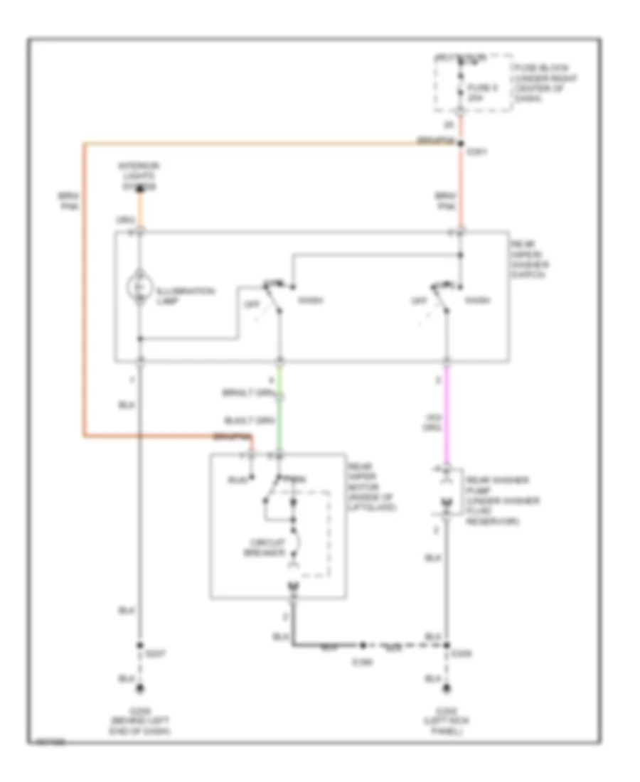 Электросхема заднего стеклоочистителя дворника и омывателя для Jeep Wrangler SE 2003