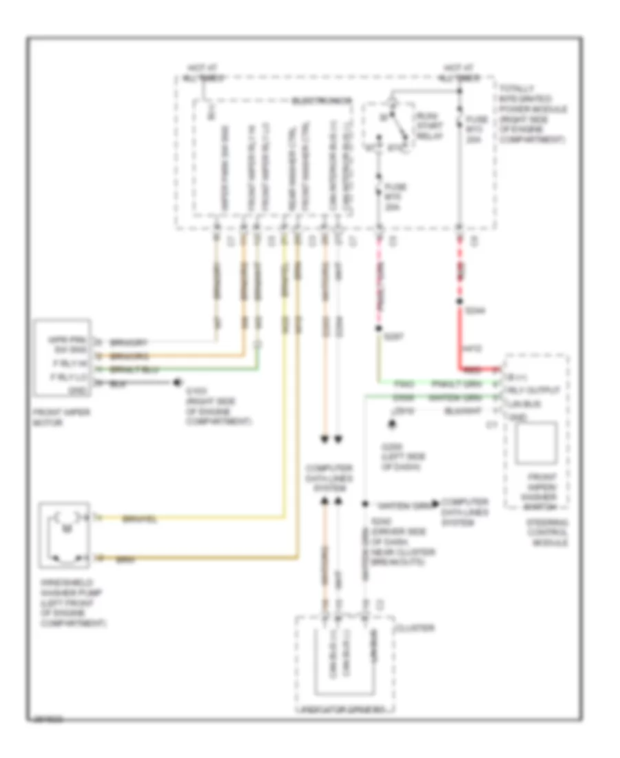 Электросхема передних стеклоочистителей дворников и омывателя лобового стекла для Jeep Wrangler X 2009