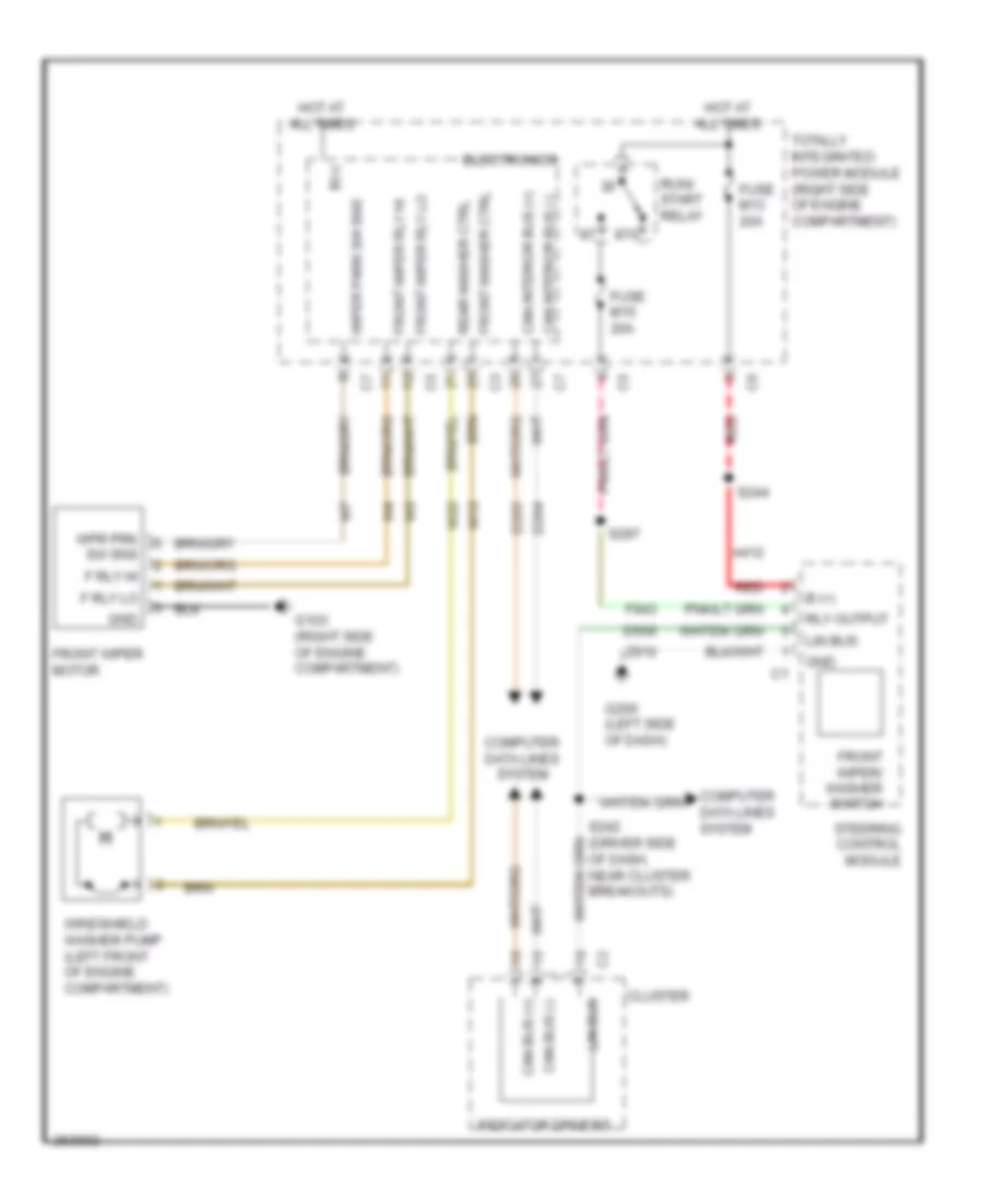 Электросхема передних стеклоочистителей дворников и омывателя лобового стекла для Jeep Wrangler Rubicon 2007