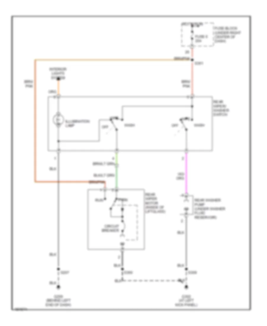 Электросхема заднего стеклоочистителя дворника и омывателя для Jeep Wrangler Sport 2004