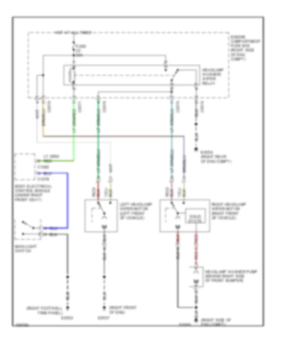 Электросхема стеклоочистителя, дворников и омывателя Фары для Land Rover Range Rover HSE 2002
