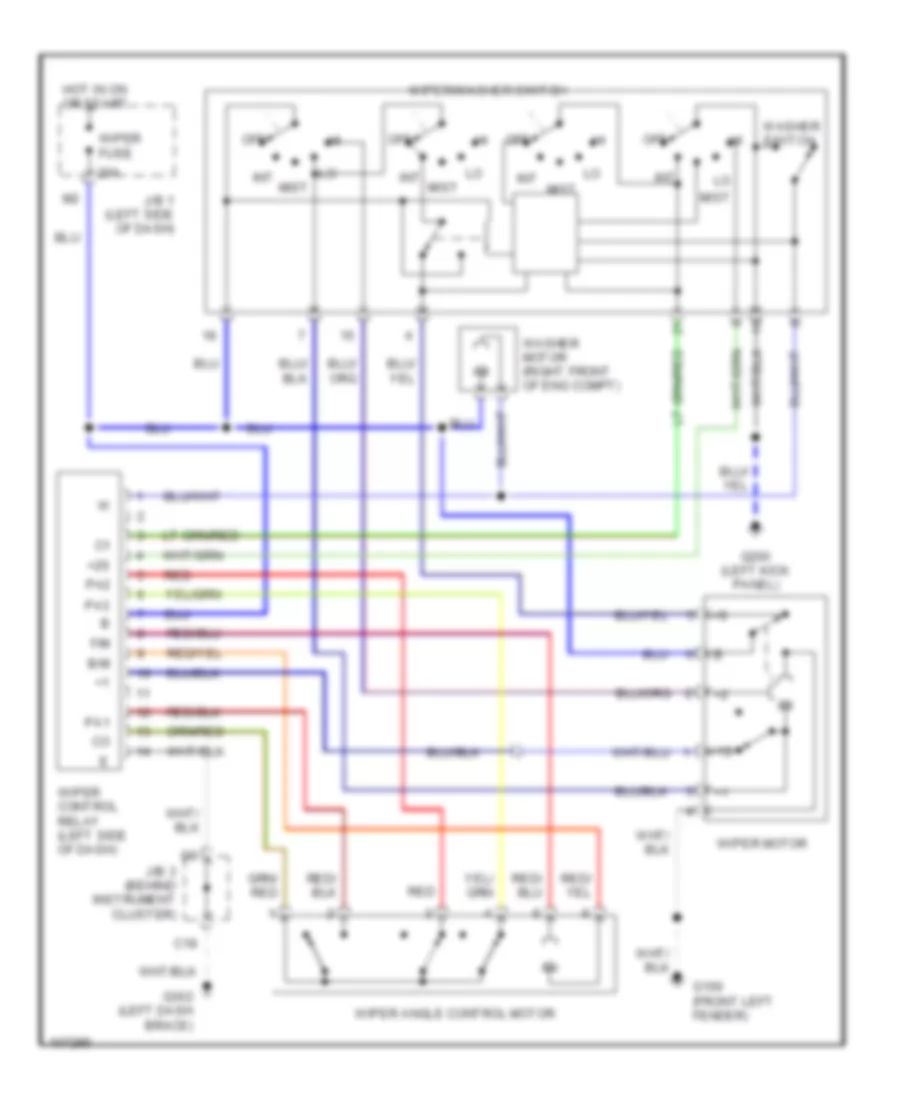 Электросхема переднего дворника стеклоочистителя и омывателя для Lexus ES 300 1993