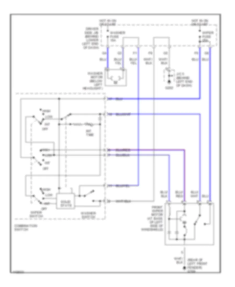 Электросхема передних стеклоочистителей дворников и омывателя лобового стекла для Lexus IS 300 2001