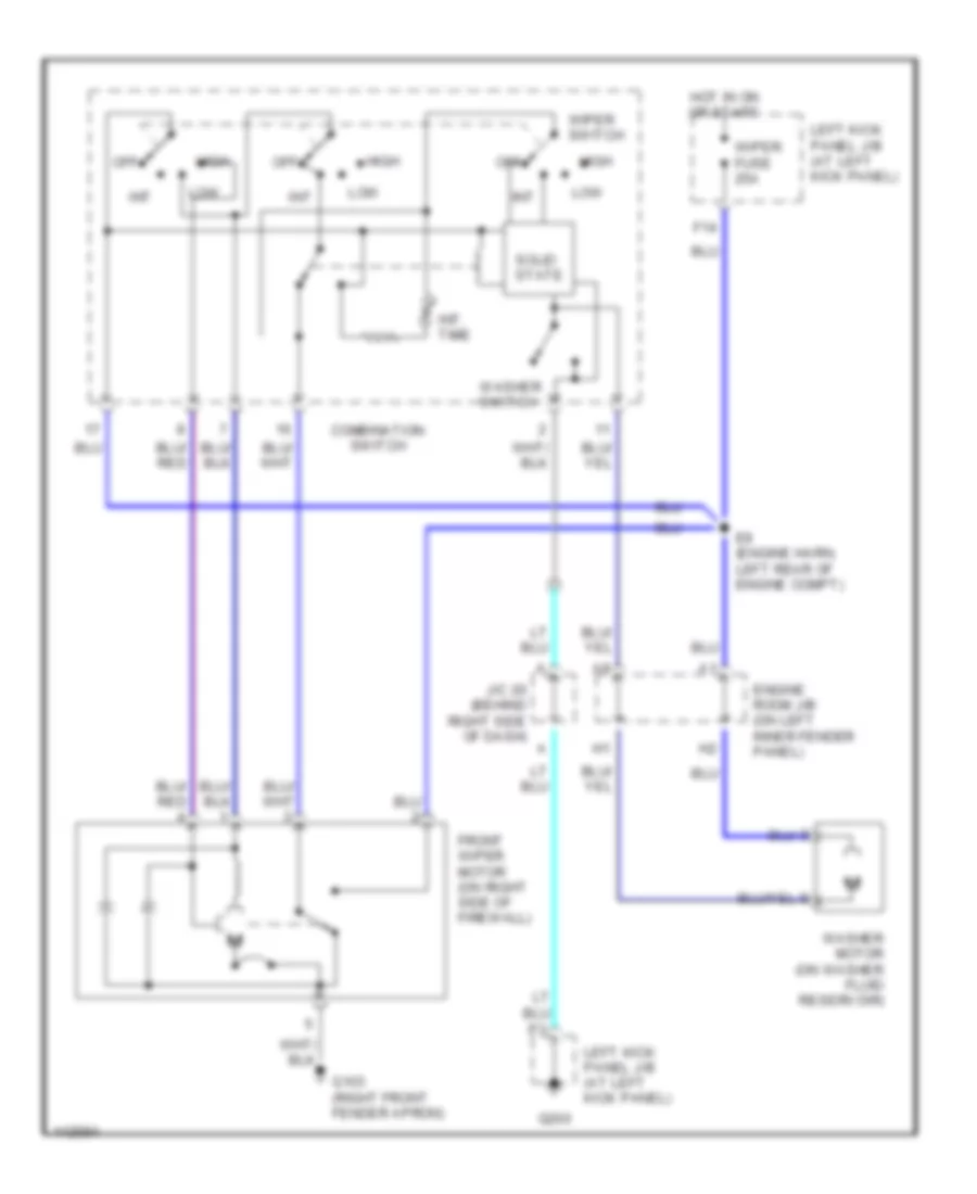 Электросхема передних стеклоочистителей дворников и омывателя лобового стекла для Lexus LX 470 2001