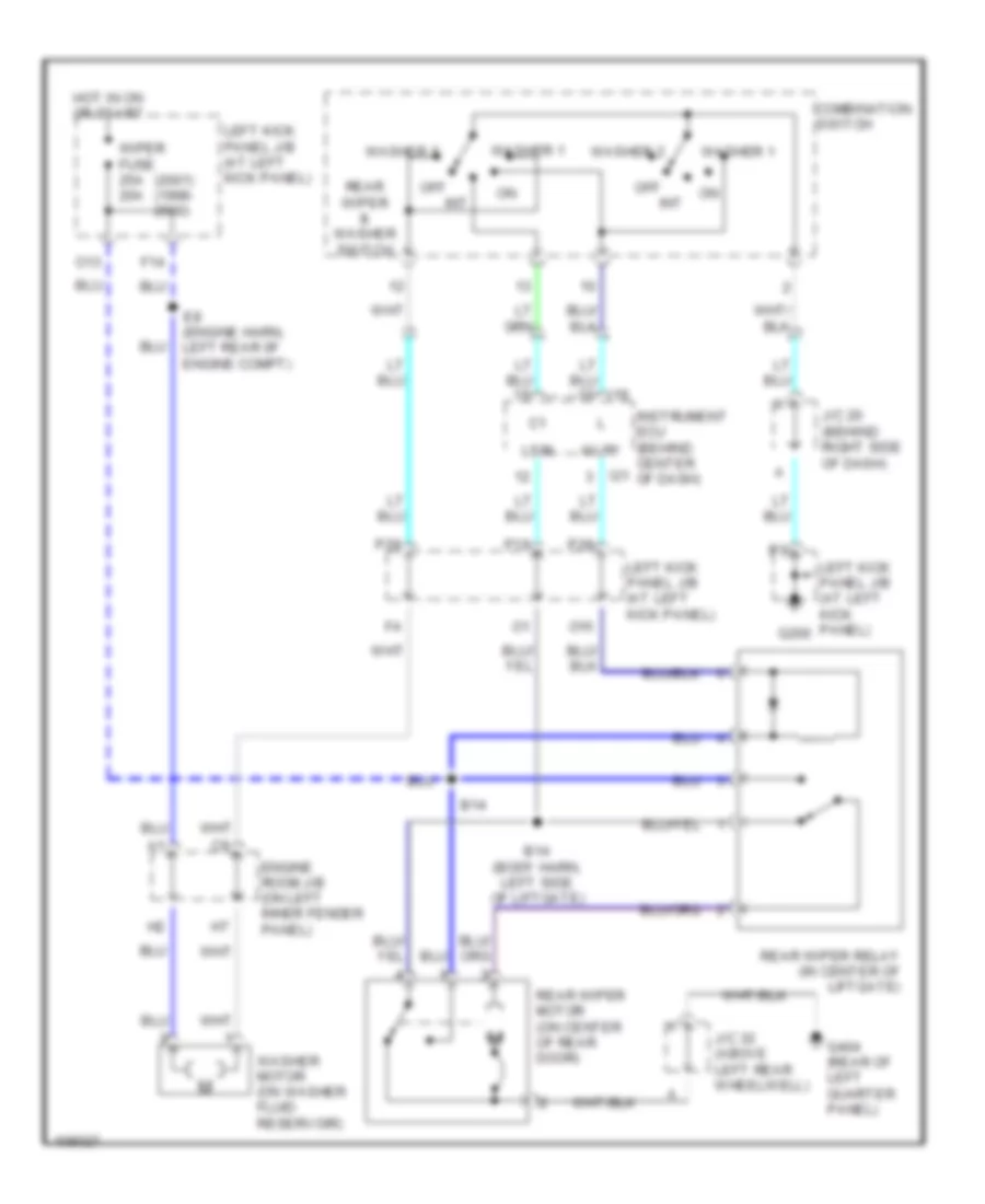 Электросхема заднего стеклоочистителя дворника и омывателя для Lexus LX 470 2001