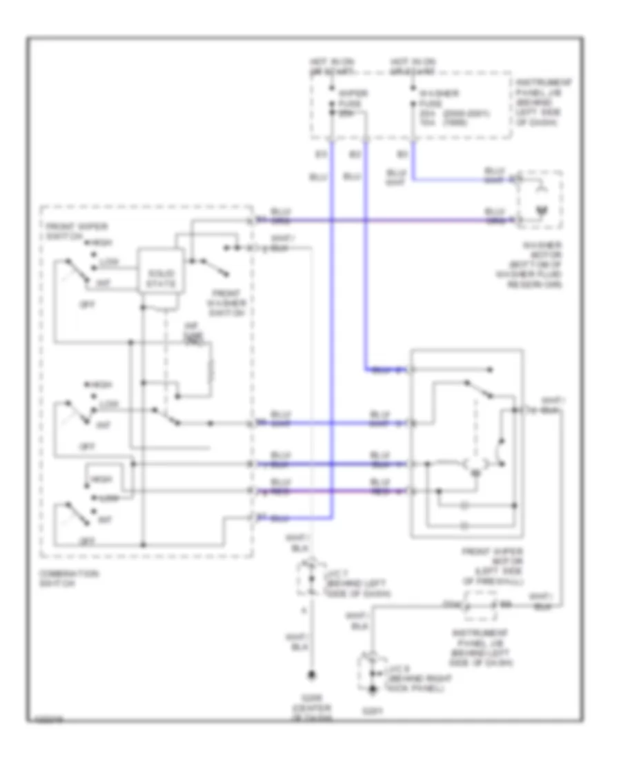 Электросхема передних стеклоочистителей дворников и омывателя лобового стекла для Lexus RX 300 2001
