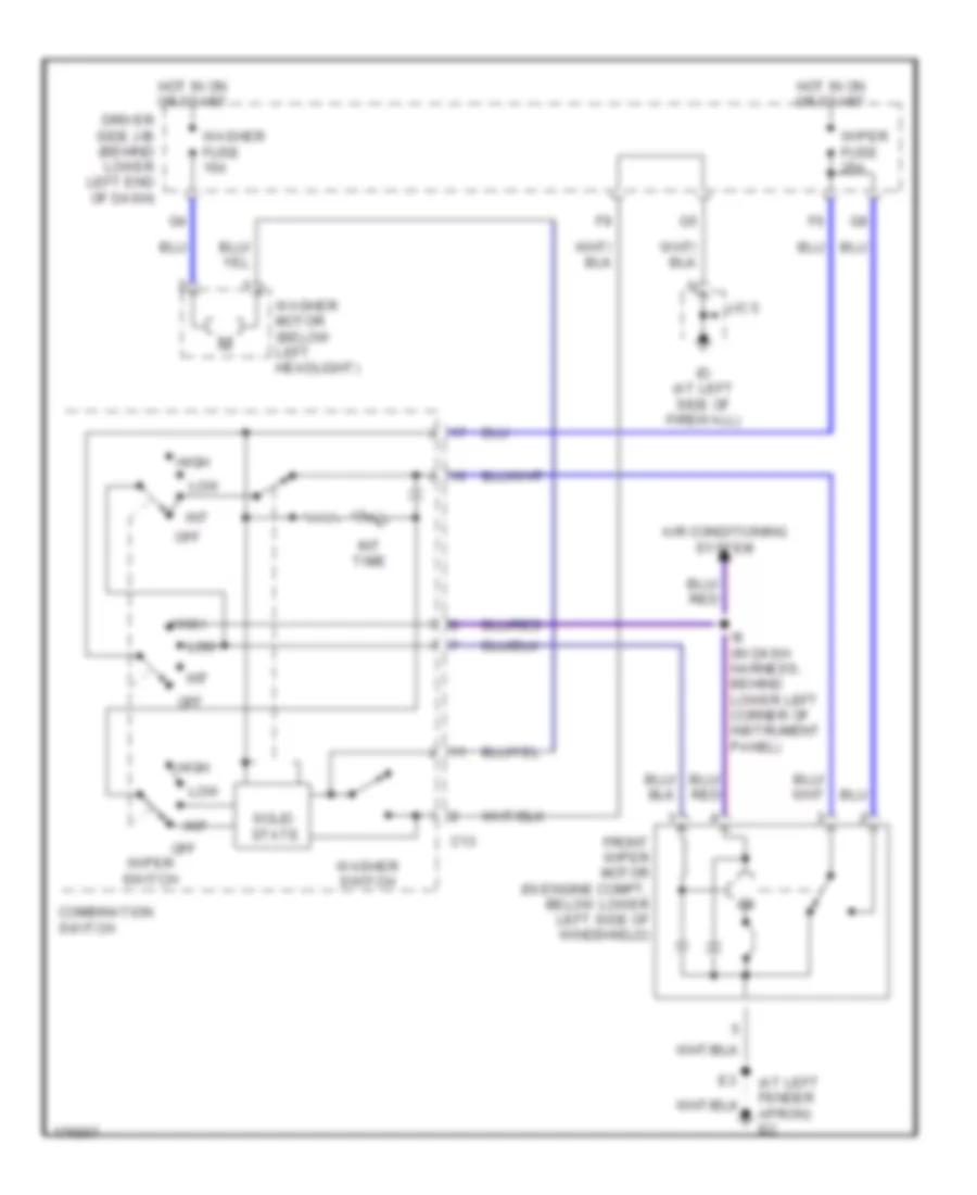 Электросхема передних стеклоочистителей дворников и омывателя лобового стекла для Lexus IS 300 2003