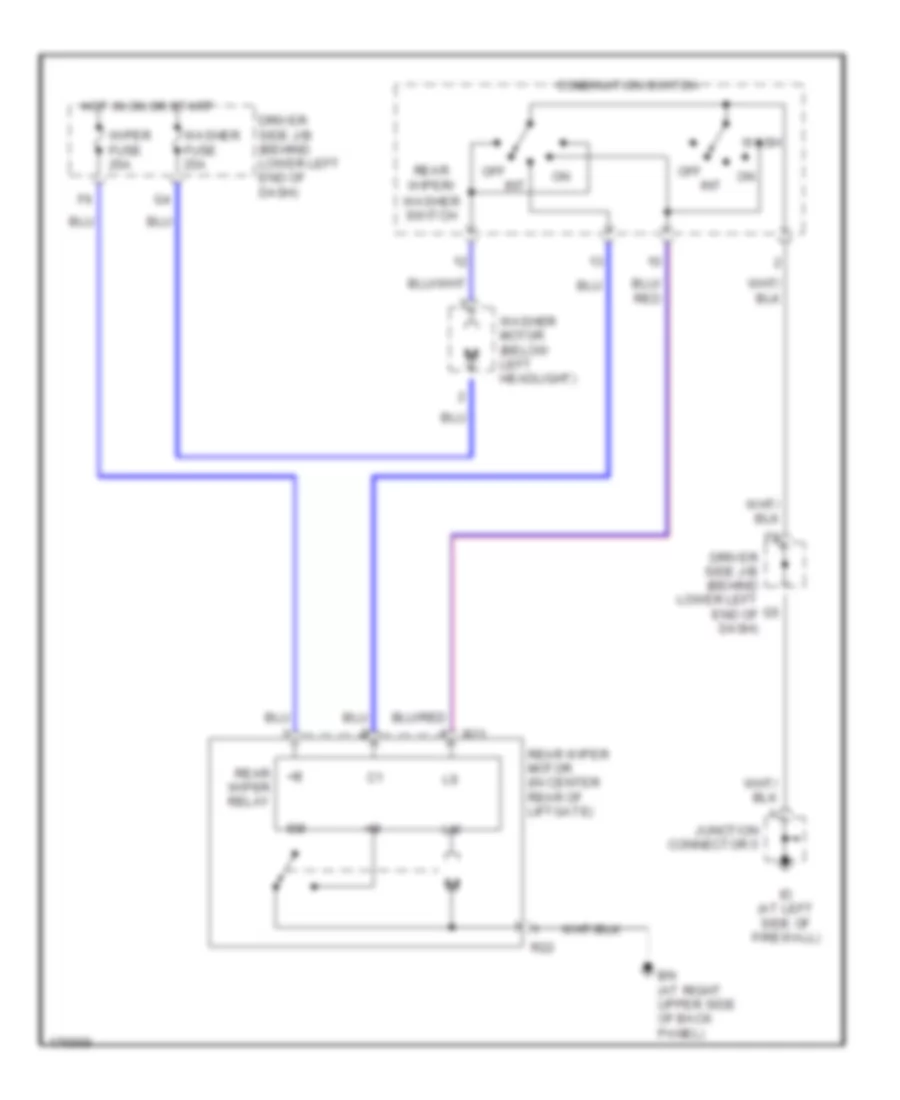 Электросхема заднего стеклоочистителя дворника и омывателя для Lexus IS 300 2003