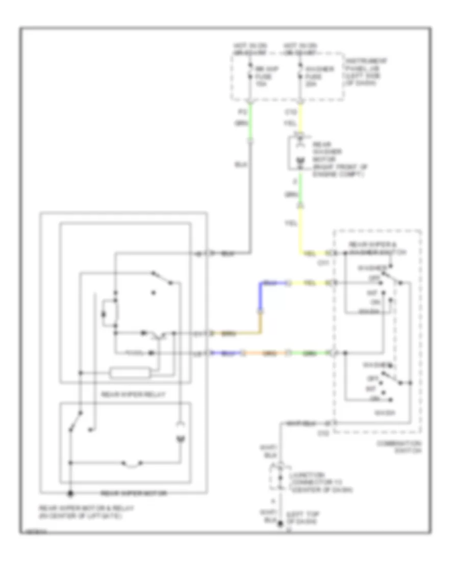Электросхема заднего стеклоочистителя дворника и омывателя для Lexus RX 330 2004