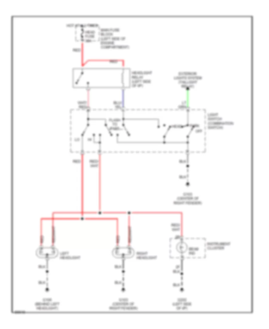 Headlight Wiring Diagram, without DRL for Mazda Protege DX 1995